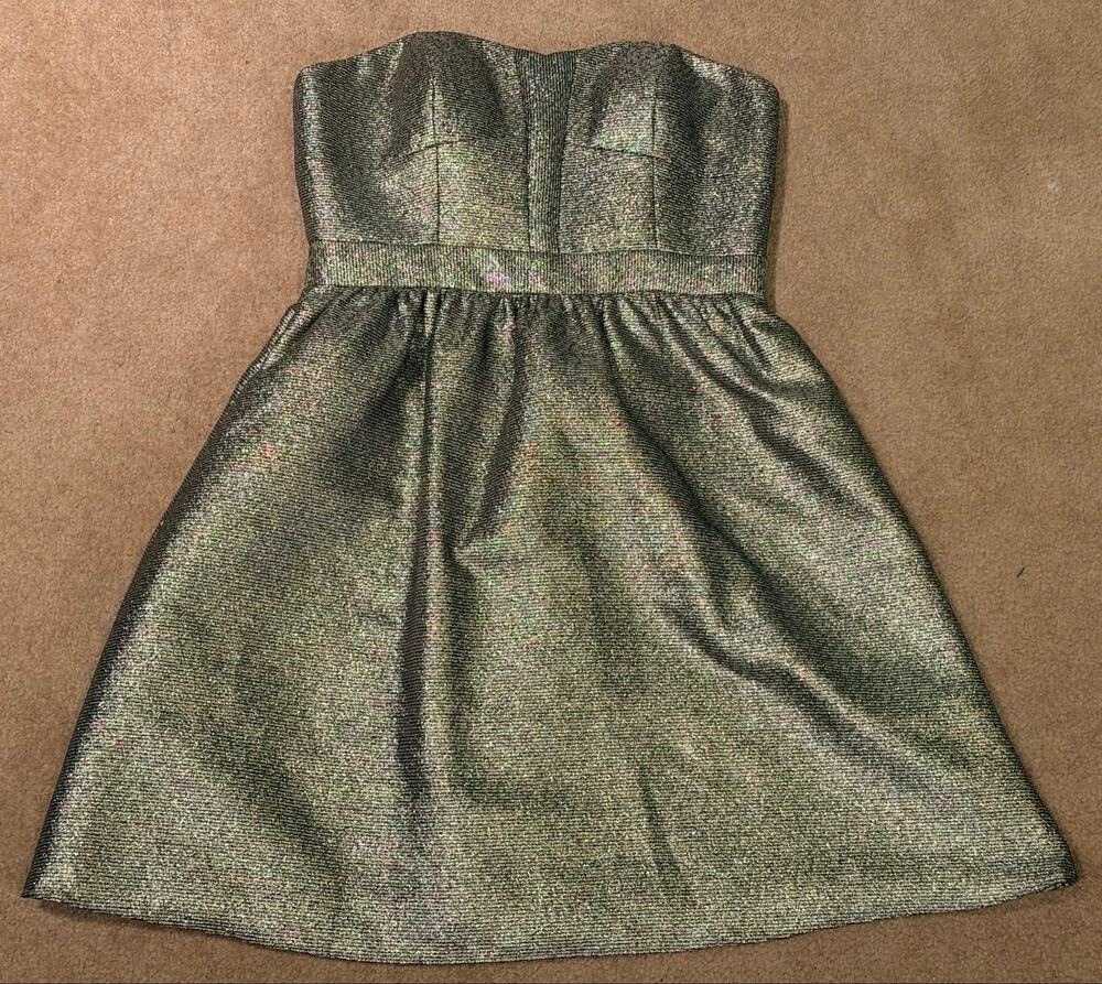 Aqua Dresses Metallic Gold Silver Strapless Fit & Flare Cocktail Dress Size 4
